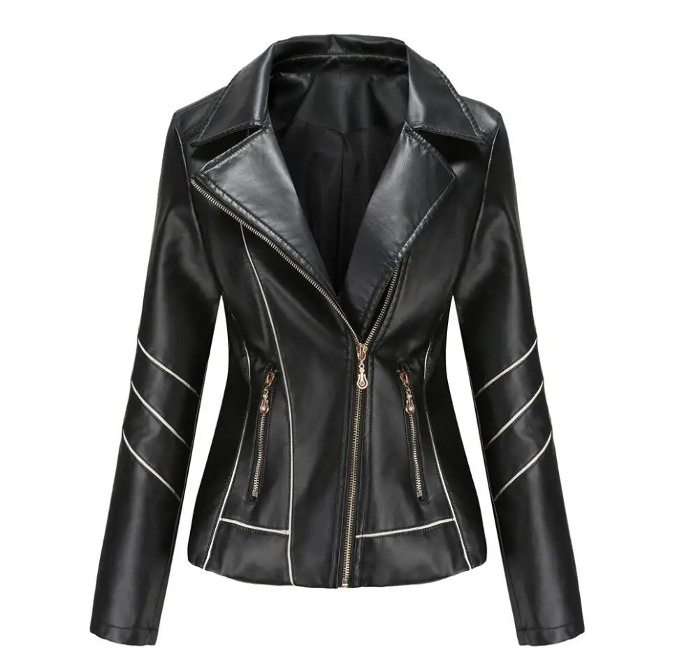 Red PU Faux Leather Jacket Women fashion Casual Biker Jackets Outwear Female Tops spring and autumn Black Leather Jacket Coat