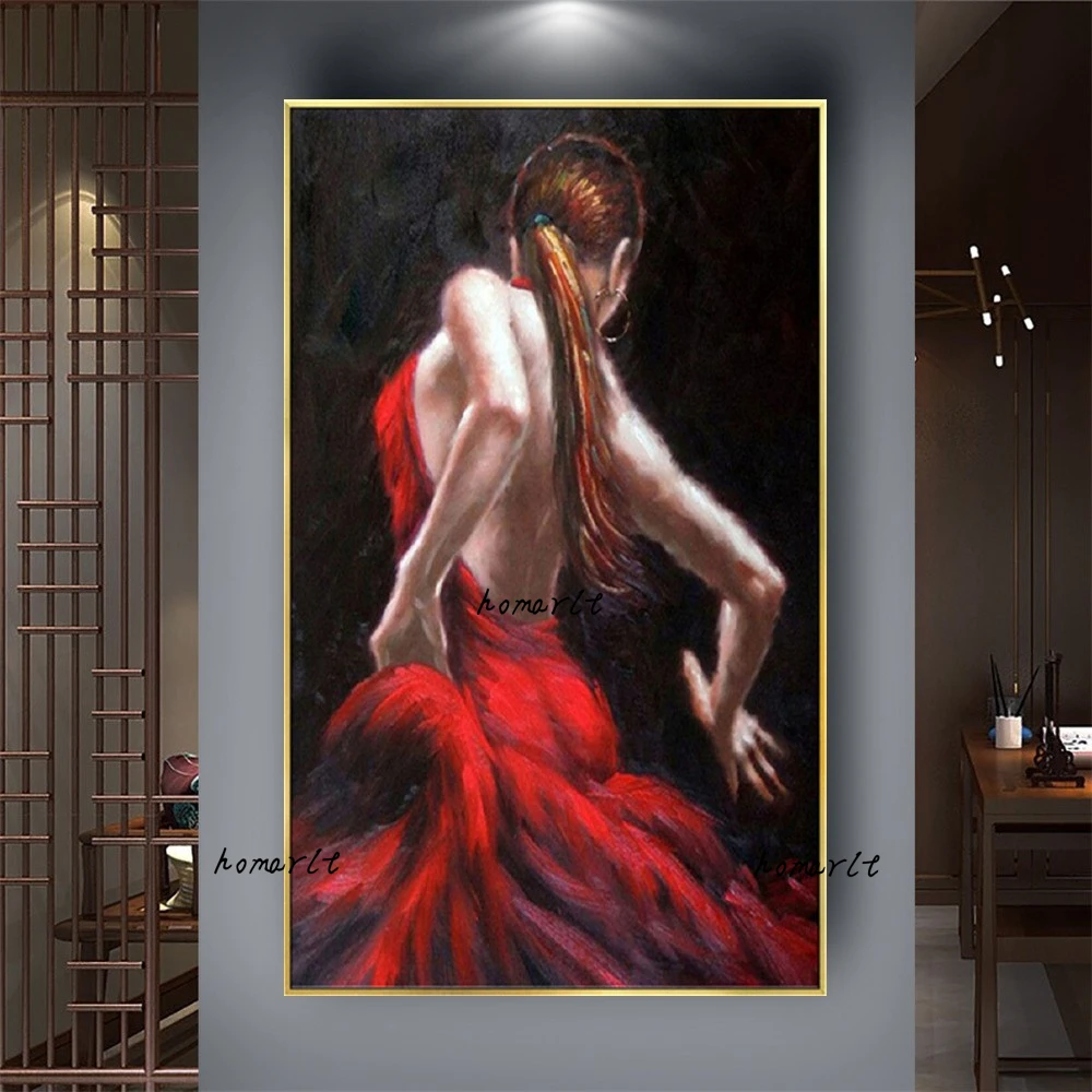 100% Handmade Modern Flamenco Dancer Canvas Art Picture Spain Woman Oil Painting Single Decor Artwork Home Salon Bar hotel Decor