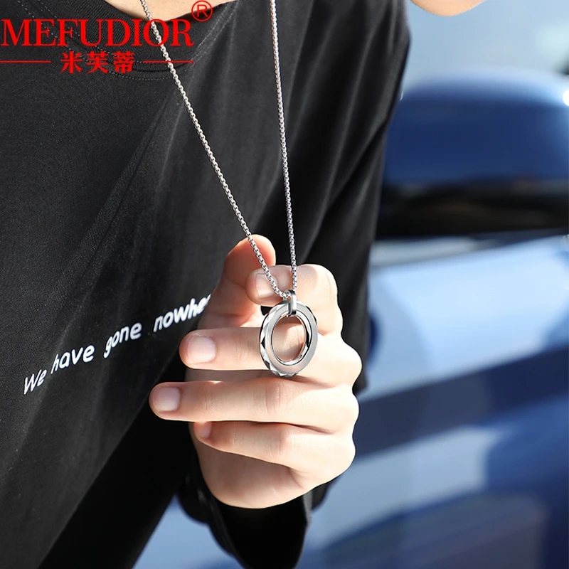 Tungsten Gold Round Necklace for Men 55cm Chains Length White Gold Color Male Pendants Hip Hop Couples Party Jewelry Gift