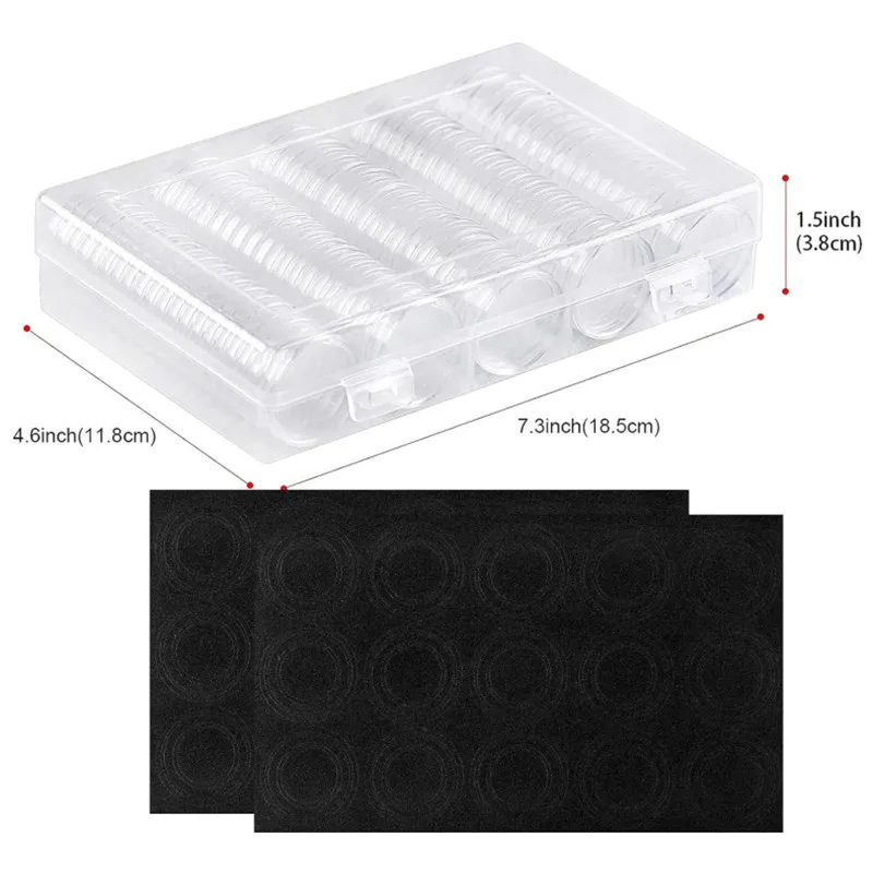 100pcs Coin Capsules 5 Sizes (17/20/25/27/30mm) Protect Gasket Coin Holder Case with Plastic Storage Box,for Coin Collection