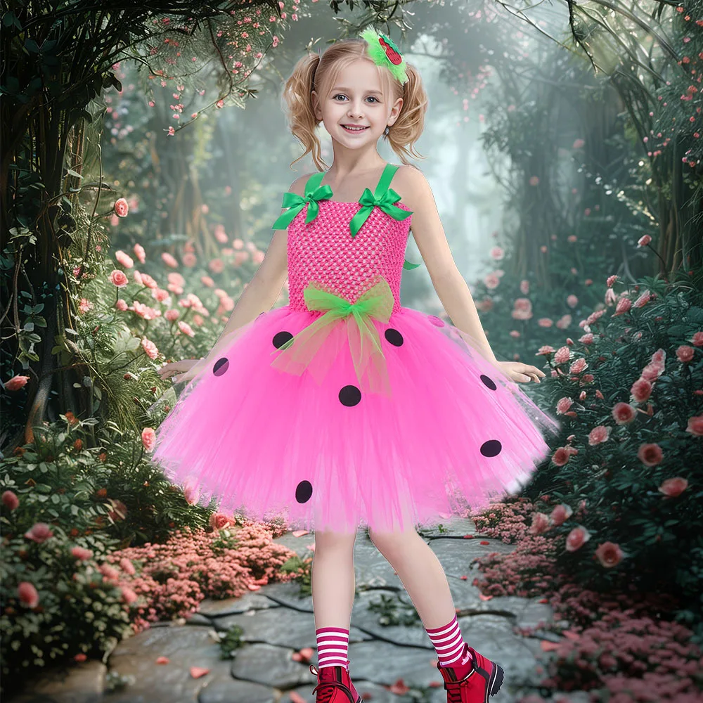 Niedliches Baby-Ballett-Tutu, Erdbeer-Spitzen-Prinzessinnenkleid, Kinder-Geburtstagskostüm, Rollenspiel-Wassermelonen-Weihnachtskleid, Geschenk – Detail 6