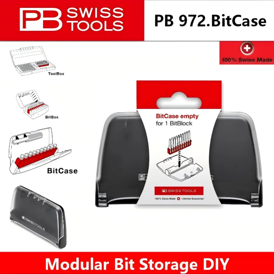 PB SwissTools PB 972.BitCase / 973.BitBox 10PCS Bits Storage Case Portable Plastic Bit Holder Box with Detachable Belt Clip