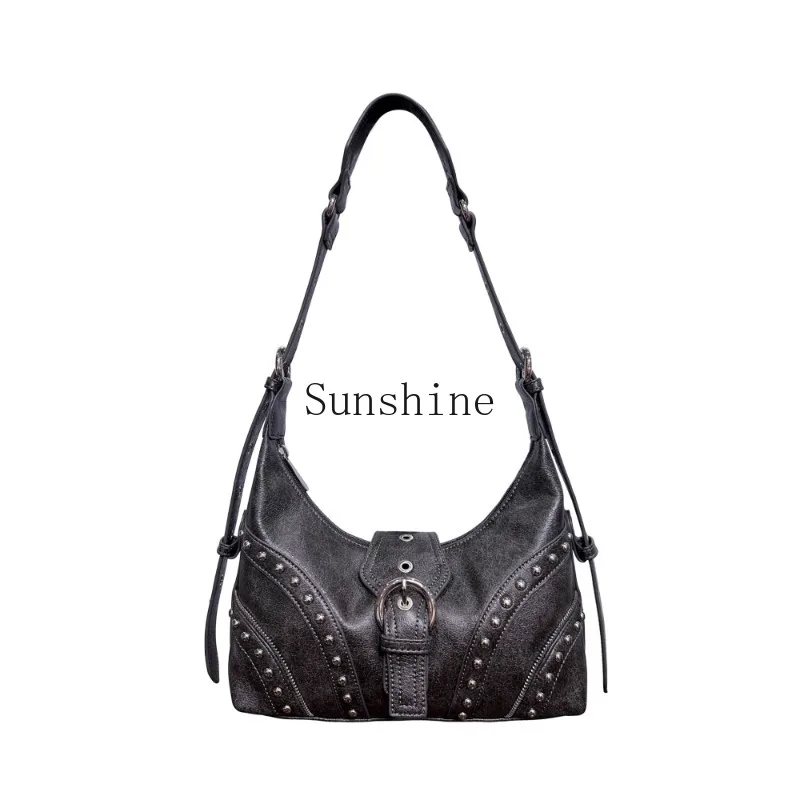 Niche Vintage Rivet Commuter Versatile Shoulder Crossbody Underarm Bag