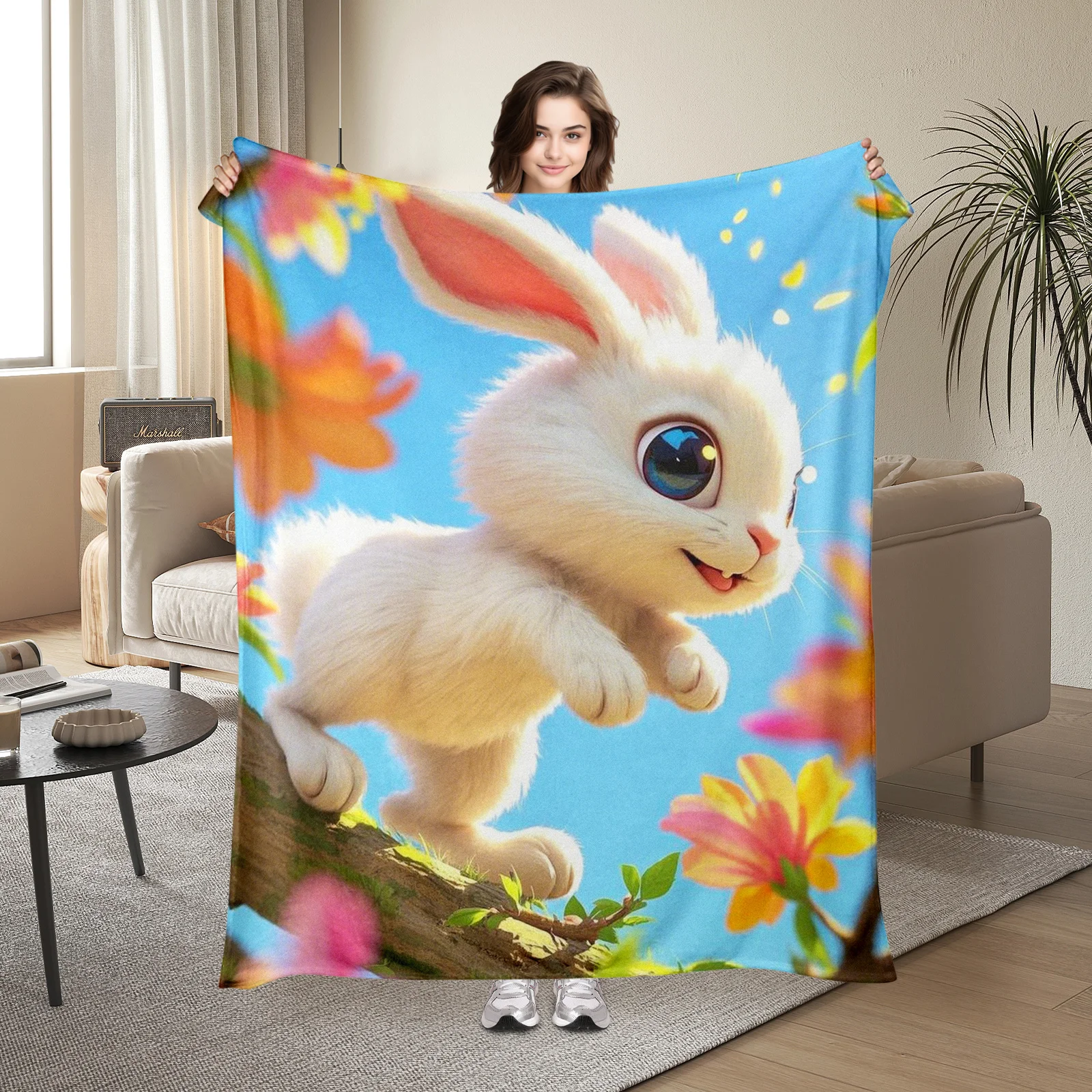 

Unique Cartoon Flower Rabbit Design Blanket Ideal For Adding Fun To Any Home Decor