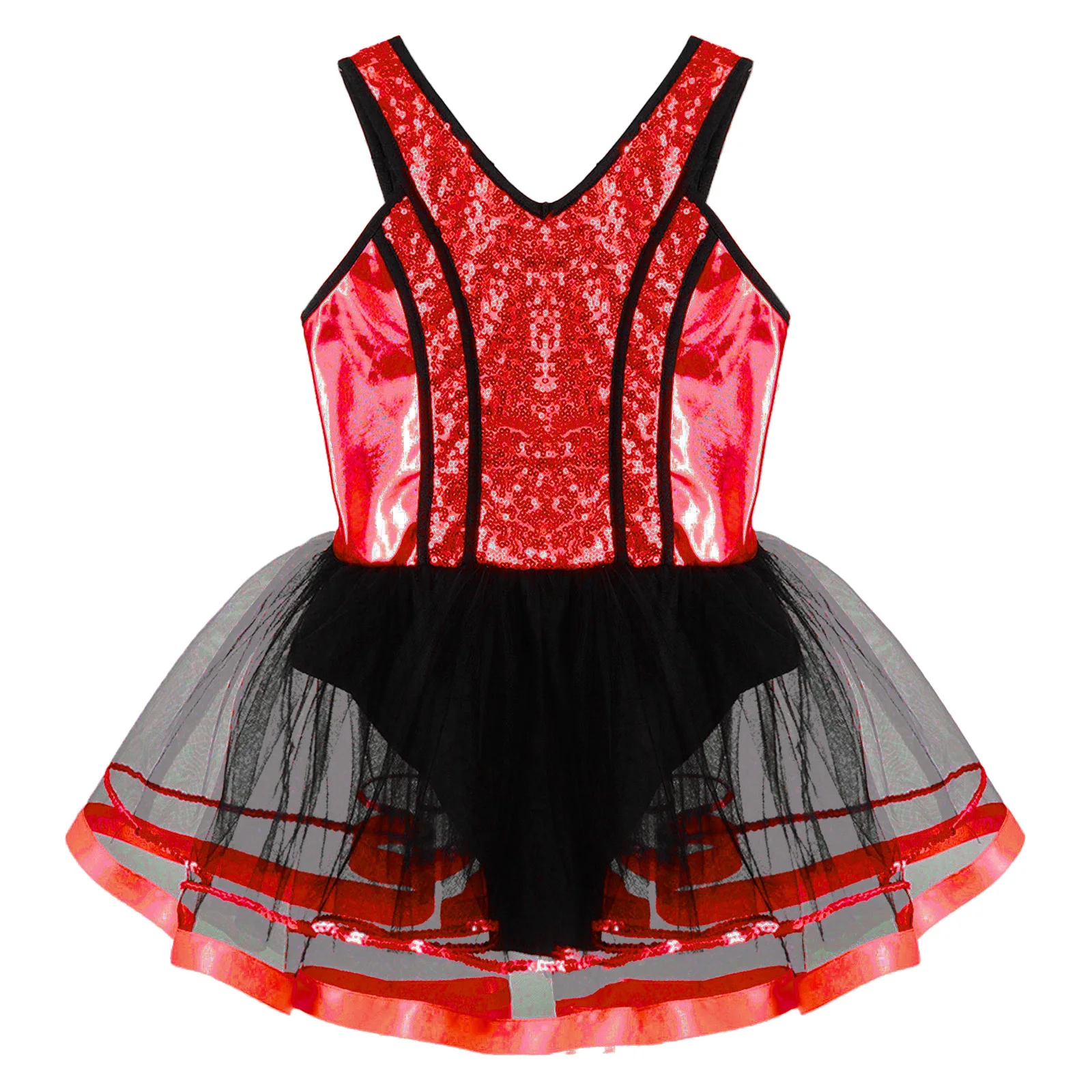 6-16Y Meisjes Ballet Dans Jurk Gymnastiek Turnpakje Ballerina Tutu Mouwloze Shiny Sequin Mesh Party Dancewear