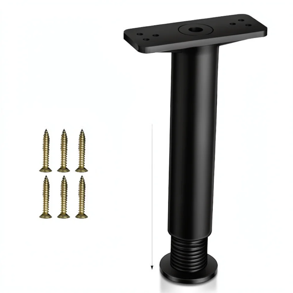 Adjustable Furniture Support Leg Bed Frame Slat Fixing Feet Sofa Table Height Raiser Cabinet Leg Black Metal Base