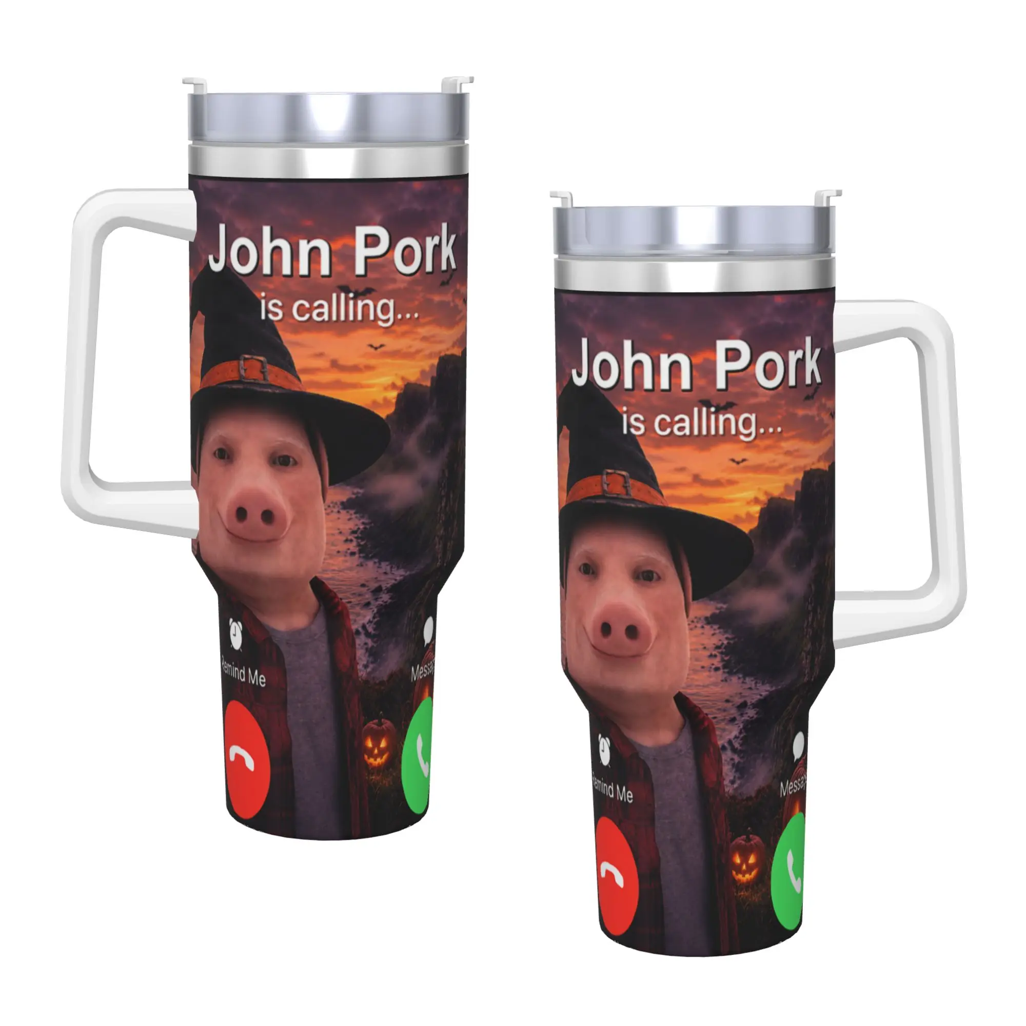 Stainless Steel Tumbler Funny John Pork Witch Costume Halloween Brainrot Meme Thermal Mug Insulated Hot Drinks Mugs Cup