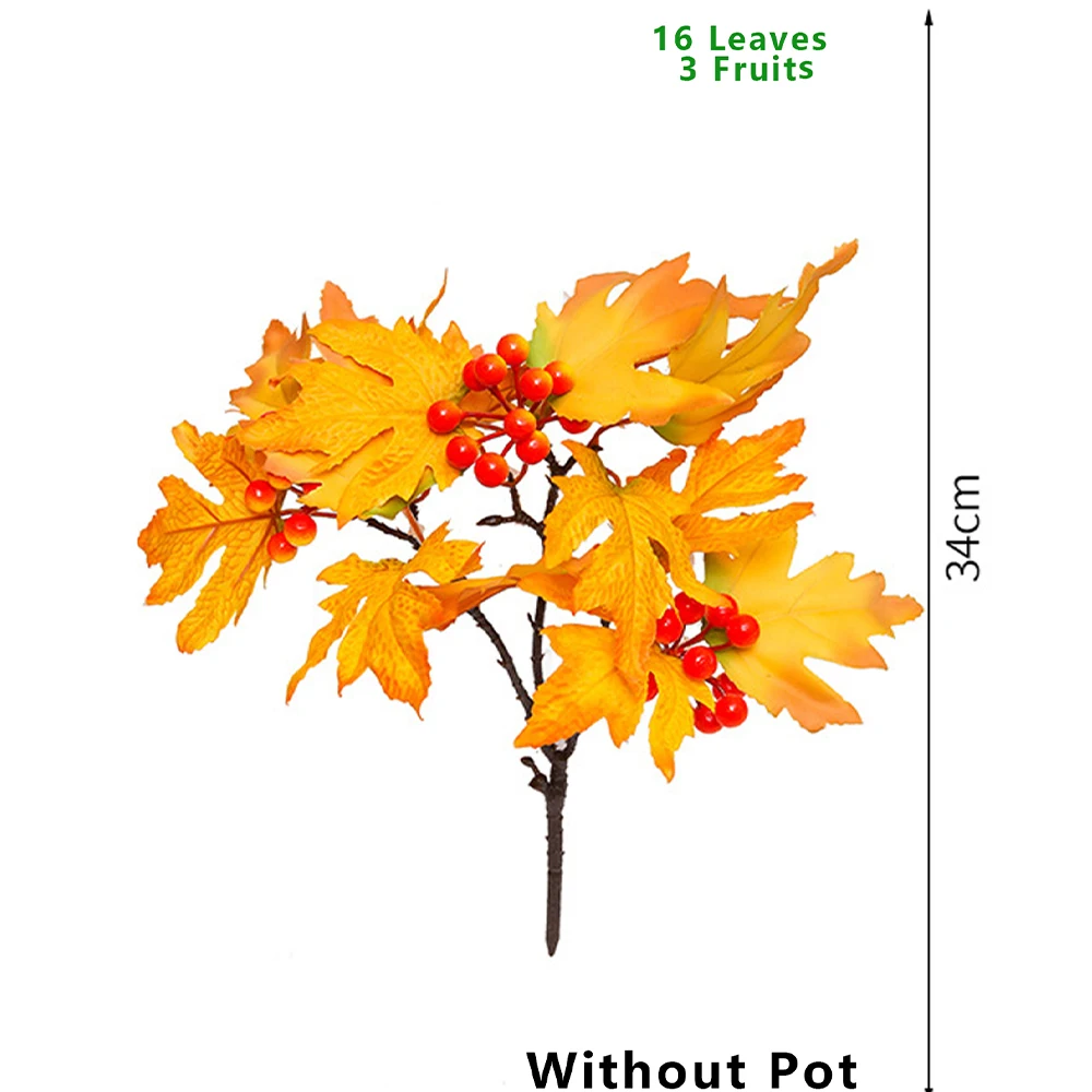 34 cm künstliche Ahornblätter Zweig Herbstpflanzen gefälschte Tannenzapfen rote Beeren Seidenblätter für Zuhause im Freien Halloween-Dekor – Detail 6