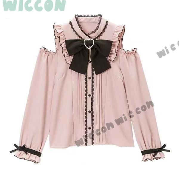 Lolita Lace Plus Size Retro Blouse Japanese Jirai kei Schoolgirl Outfit Women Off Shoulder Sweet Top Autumn Loose Vintage Shirt