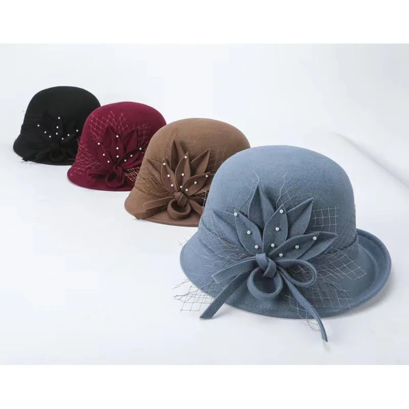 

TOMKHU 2023 New Autumn and Winter British Celebrity Gift Hat Women's Elegant Banquet Wool Felt Hat Vintage Hemp Flower