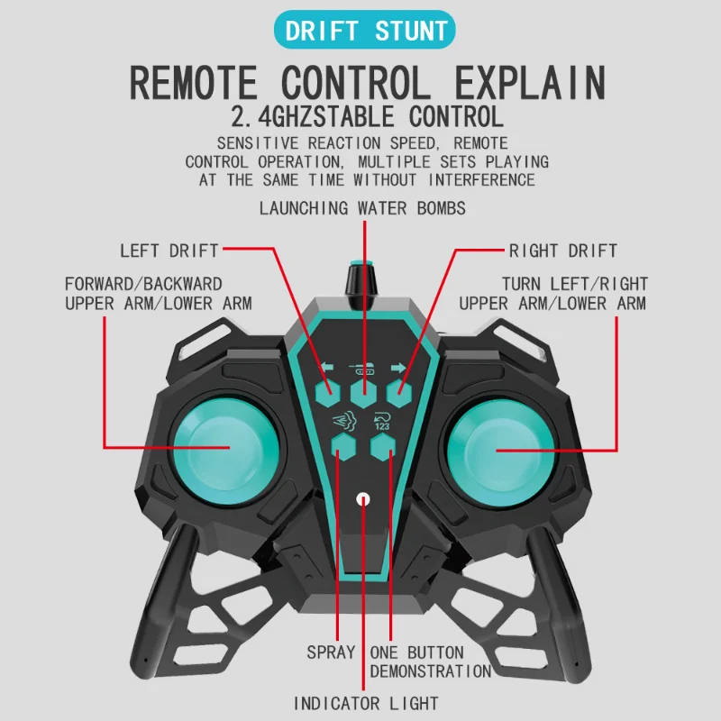Controle remoto Water Bomb Tank RC Car, Tiro Competitivo Gesto Stunt Car, Off-Road Drift Car, Presentes de brinquedo para crianças, 2.4G Radio, 4WD