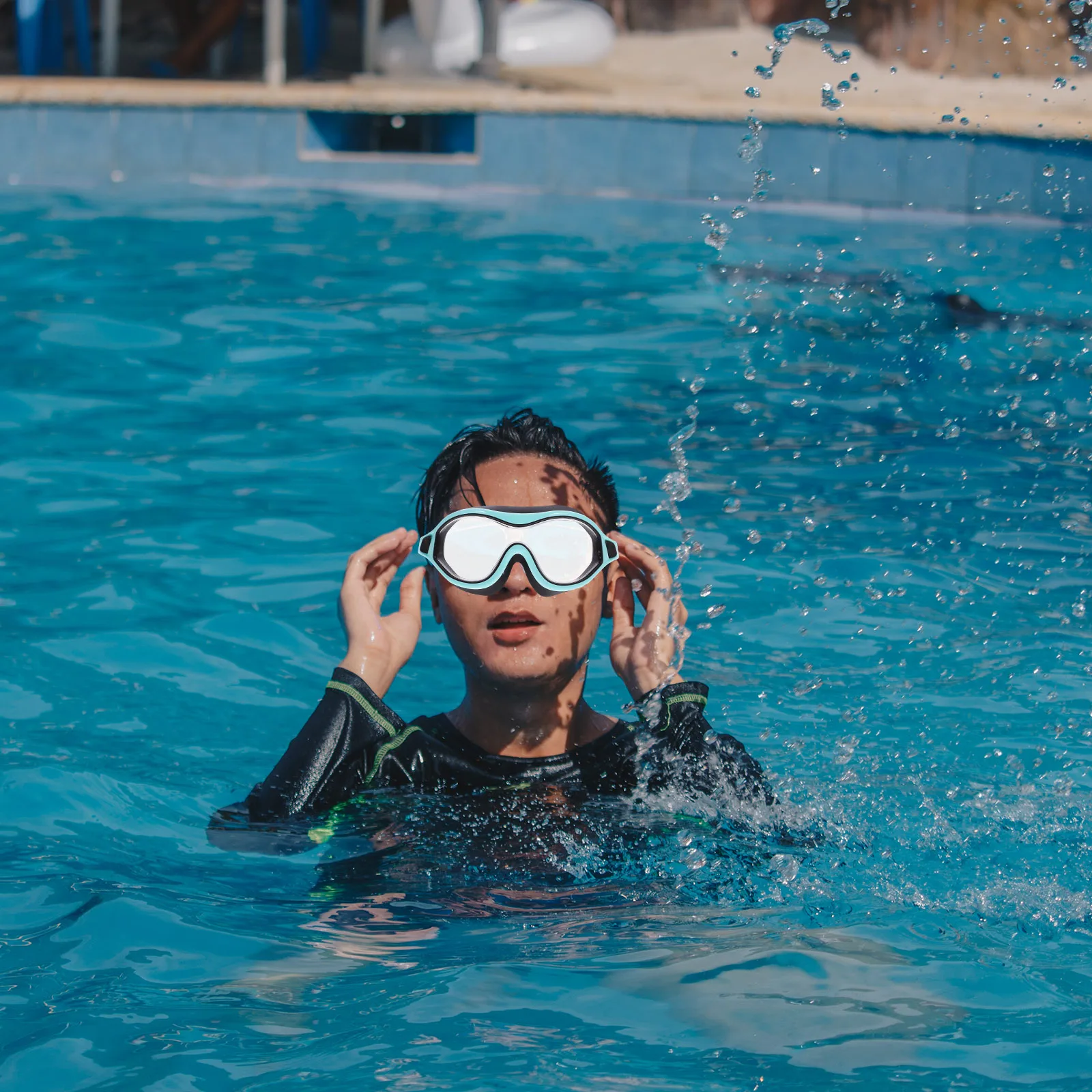 

Waterproof Swim Goggles Adjustable Silicone Band Unisex Anti Fog Swimming Glasses Portable Adults Black Blue Lightweight Wide