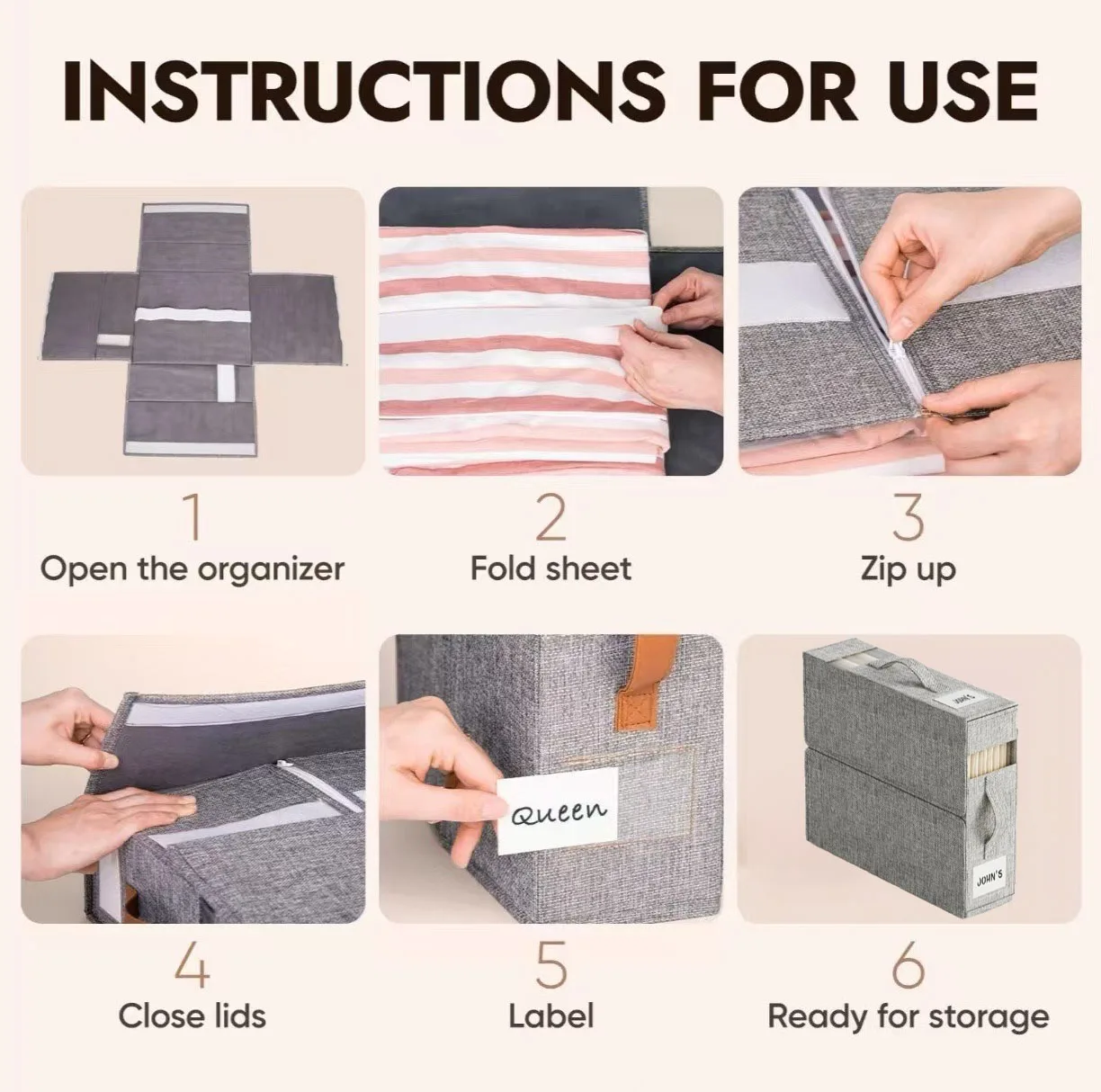 4Pack Sheet Organizers Storage with Handles Foldable Linen Closet Storage Clear Window Removable Labels Dustproof Space-Saving