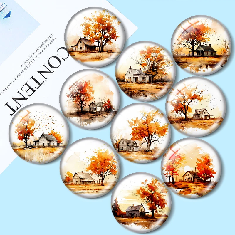 

Fall Rustic Farmhouse 10pcs 12mm/18mm/20mm/25mm Round photo glass cabochon demo flat back Making findings