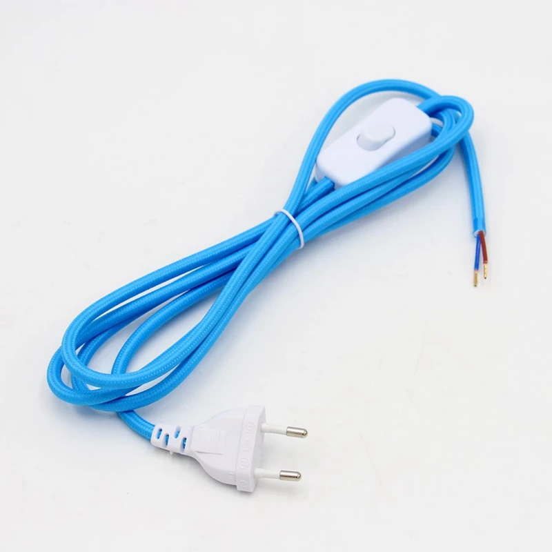 AC 220-250V Fabric Textile Cord With EU Plug on off Switch 2m Power Cords