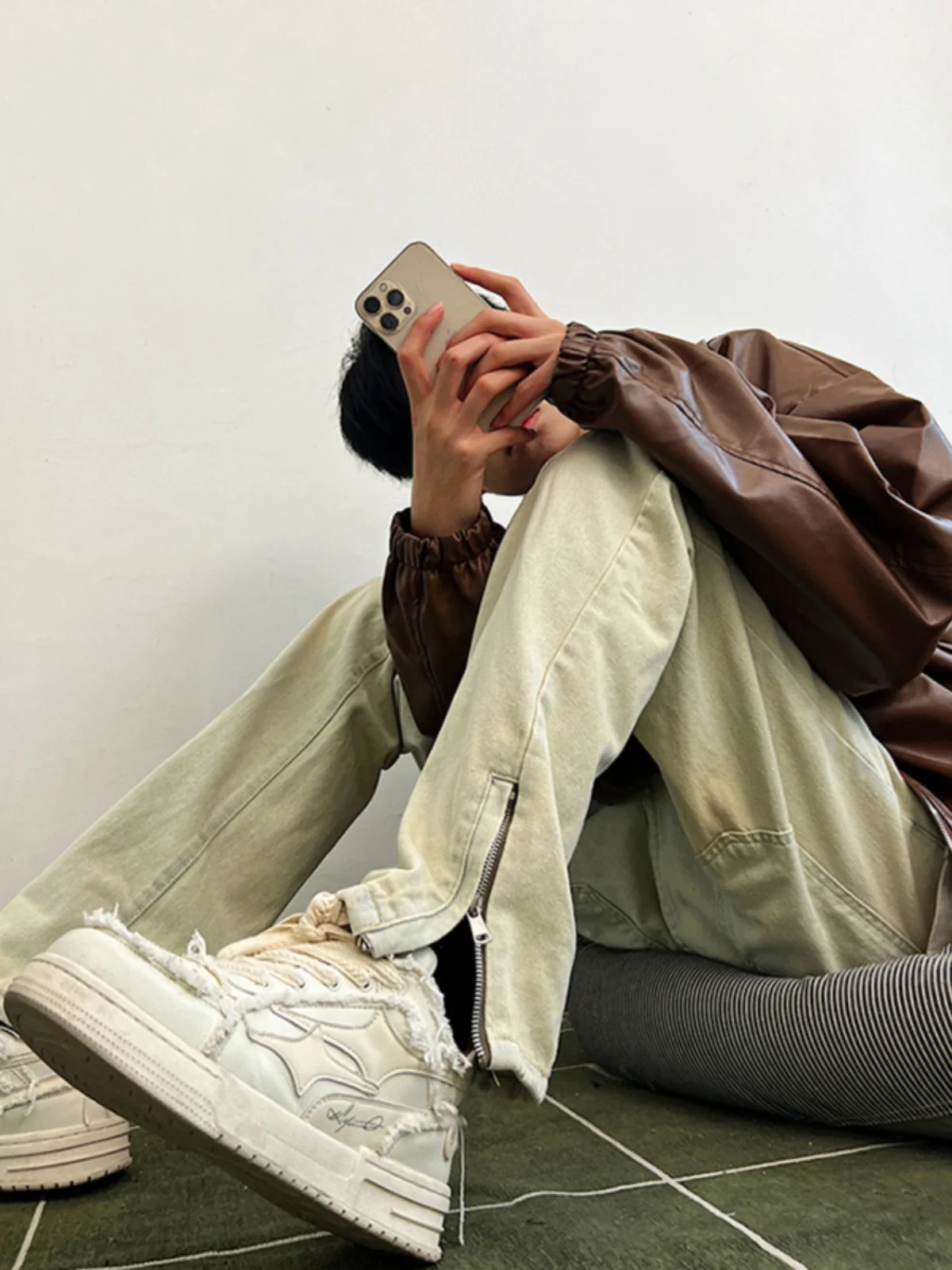 

Американские уличные джинсы для мальчиков с боковой молнией, цвета желтой глины, повседневные длинные брюки, молодежные, модные, износостойкие, хлопок/полиэстер