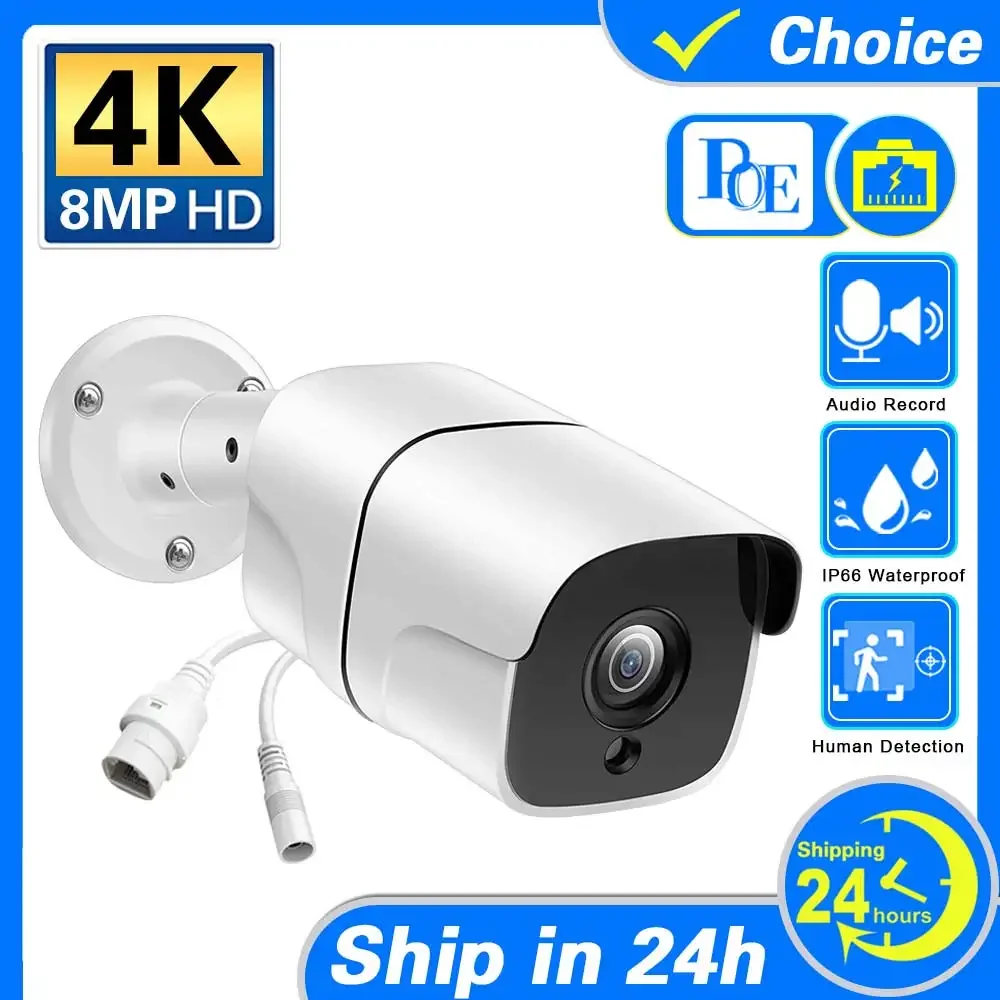 

4K 8MP Outdoor Security POE Camera AI 98ft Night Vision IP Camera With Human Detection H.265+ Video Surveillance One-Way Audio