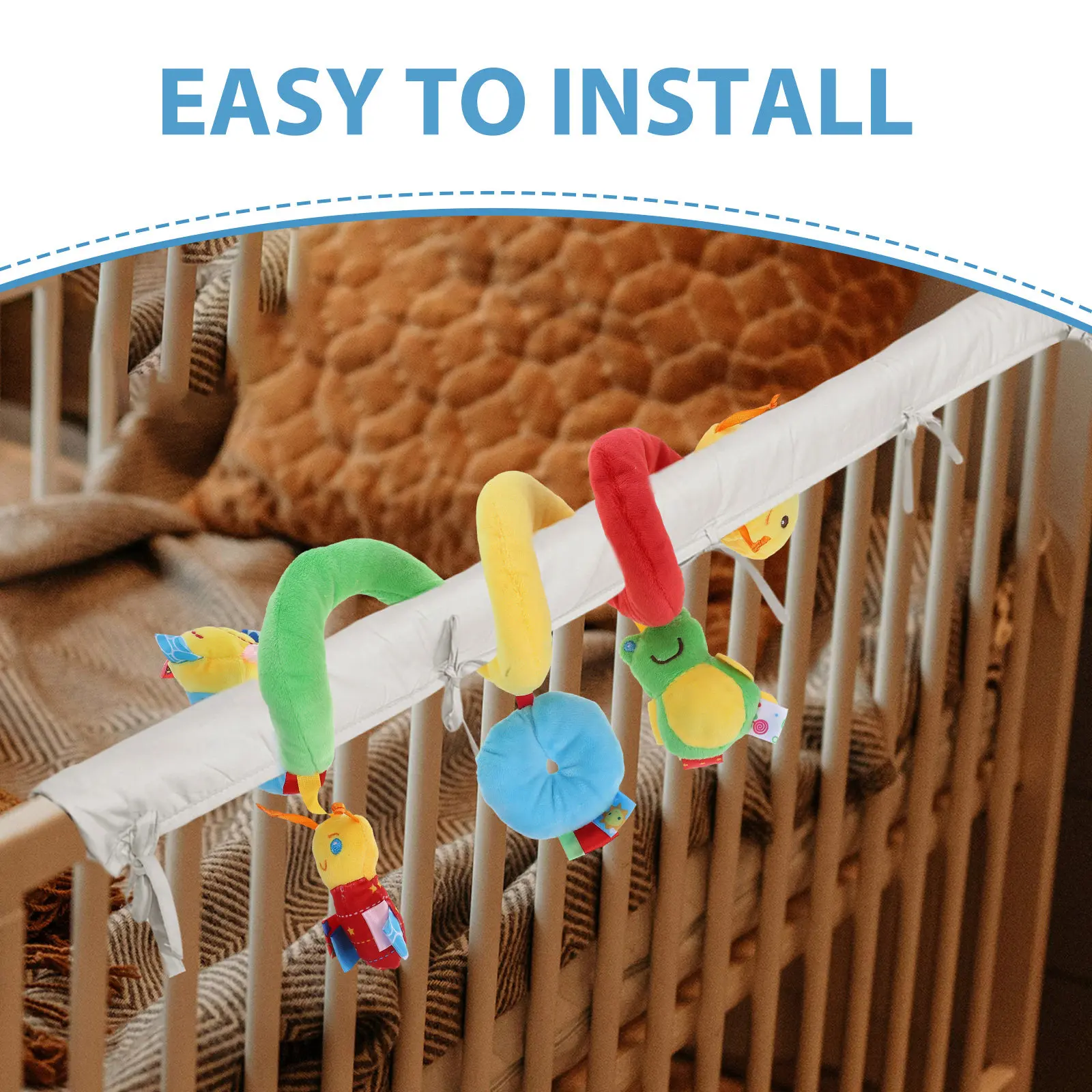 Chocalho Espiral para Berço, Carrinho de Bebê, Assento de Bebê e Carrinho de Passeio, com Sino, Chocalho, Squeaker e Ruído de Papel, Macio, Leve e Envolvente