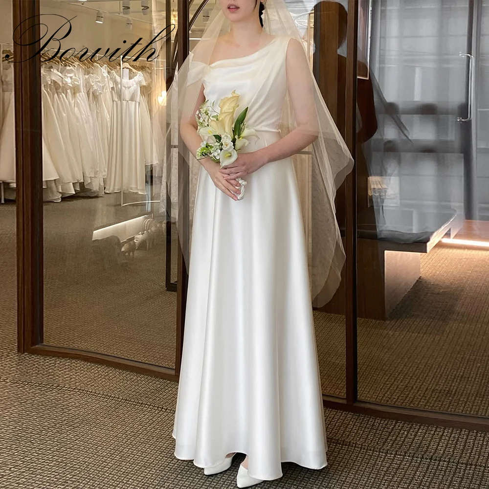 

Bowith Off the Shoulder Satin Wedding Dresses Korea Photo Shoot Corset Back A Line Floor-Length 웨딩드레스 Customized Bridal Gown