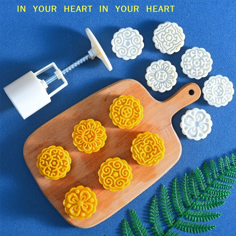 【X】6pcs/set Flower Shaped Mooncake Mold Cake Mold Hand Pressure Fondant Moon