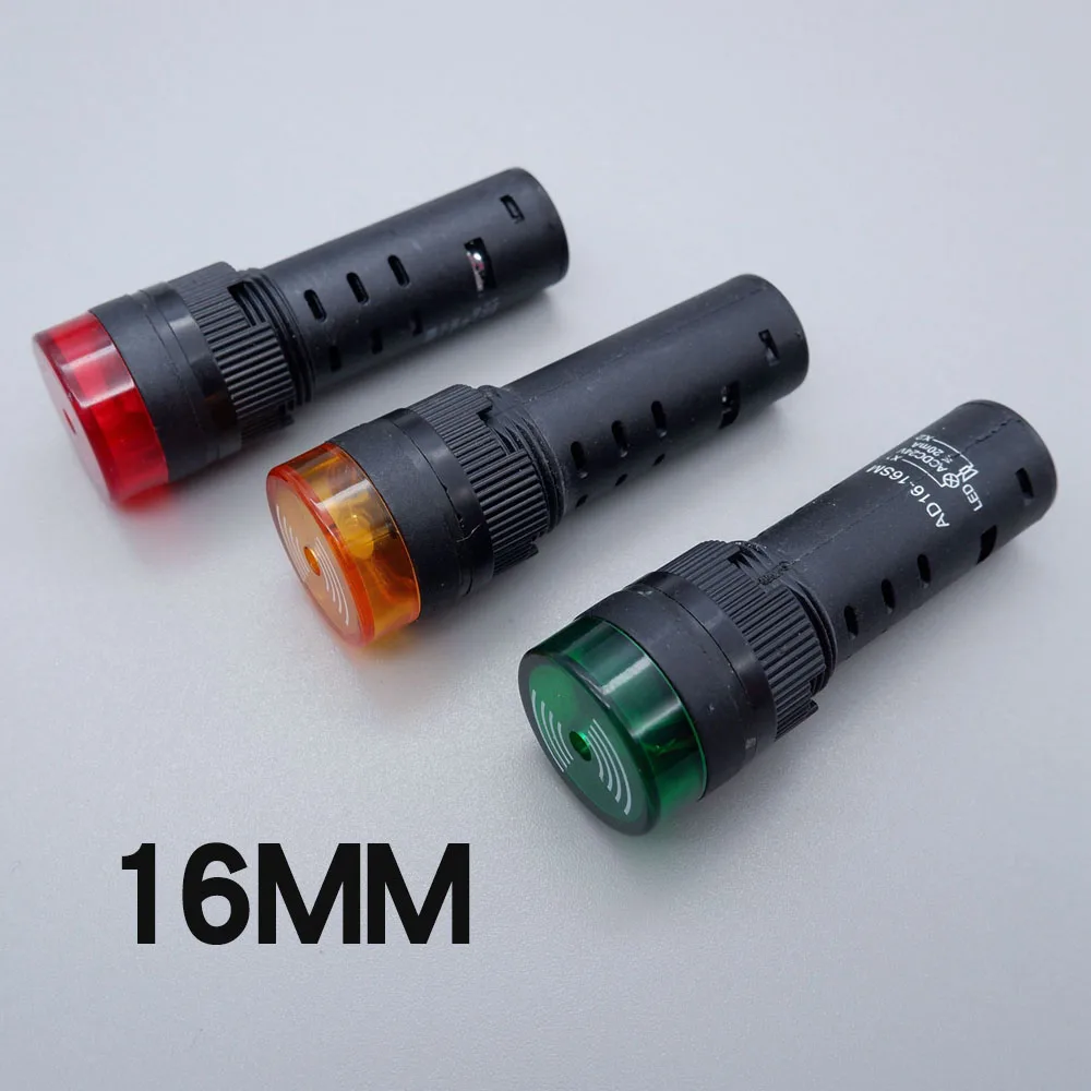 

Buzzer 16mm Strobe Buzzer Alarm Indicator Light Sound Yellow Red Green Warning Light Panel Installation 12V 220V 24V