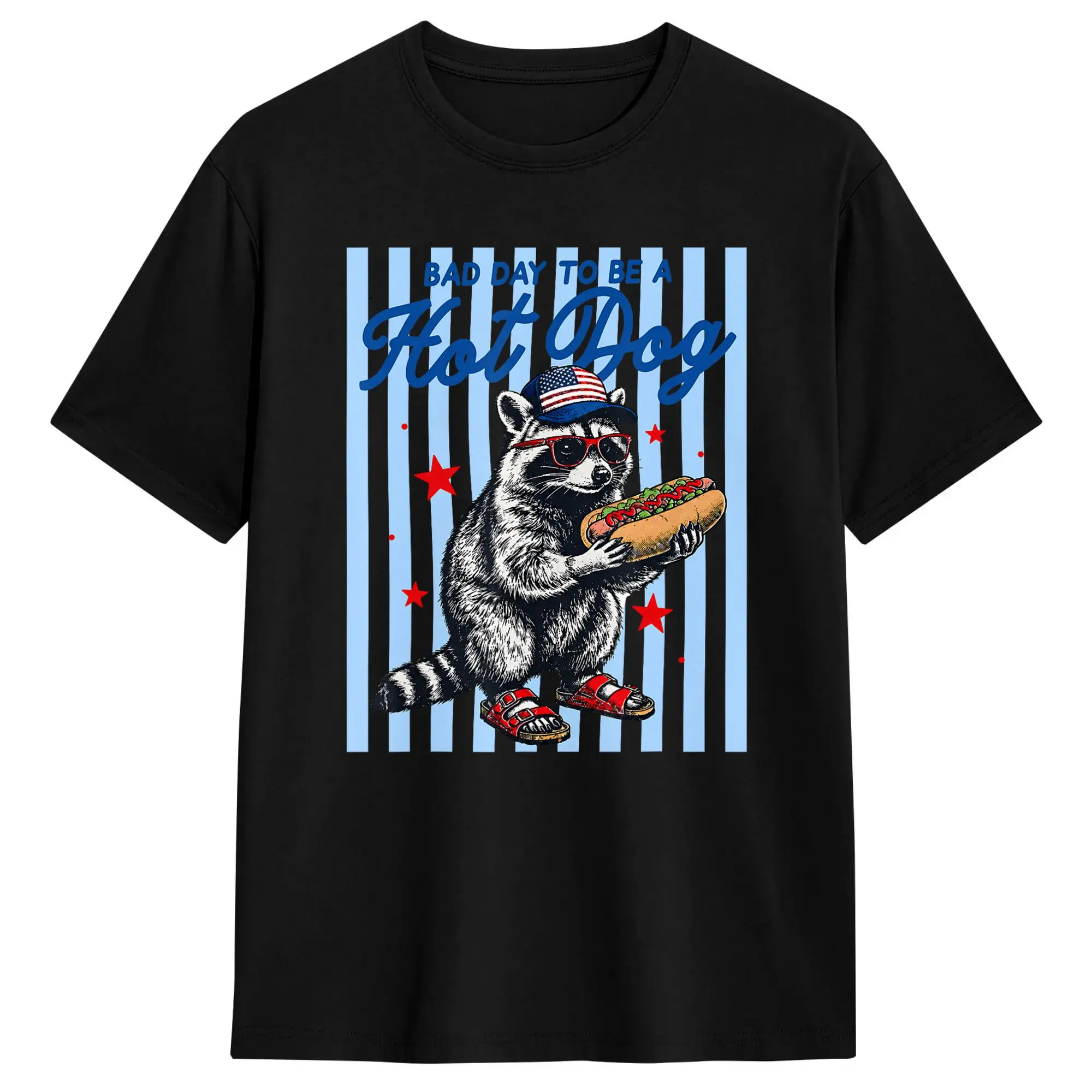 Men Bad Day to Be A Hot Dog Funny Raccoon Hotdog 4th of July T Shirts  100% Cotton Clothing Short Sleeve Tee Shirt T-Shirts