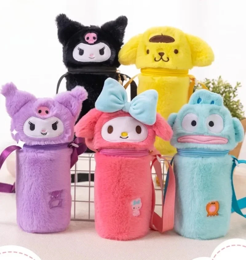 

Japanese Cute Purple Kuromi Cartoon Plush Water Bottle Crossed Cover Insulated Cup Protective Stitch Print Autumn Winter
