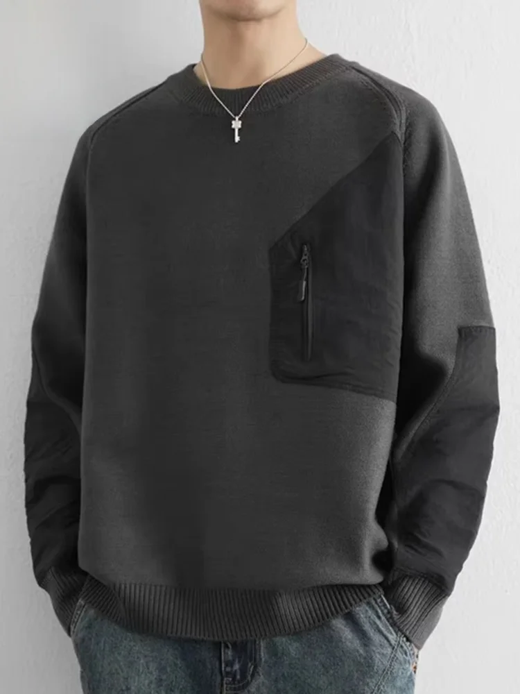 

Мужской повседневный вязаный свитер Весна 2026: Новинка, дизайн с цветовыми блоками, удобный свободный крой, длинный рукав, застежка-молния