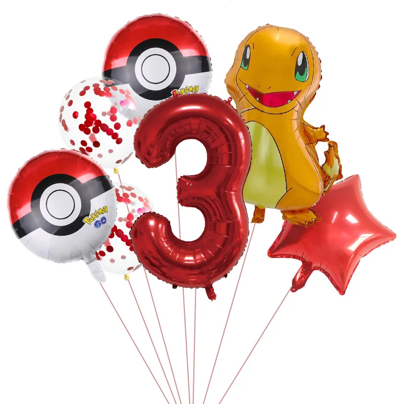 Conjunto de balão infantil Pokémon Cartoon, Charmander Elf Ball, filme de alumínio digital, decoração de aniversário