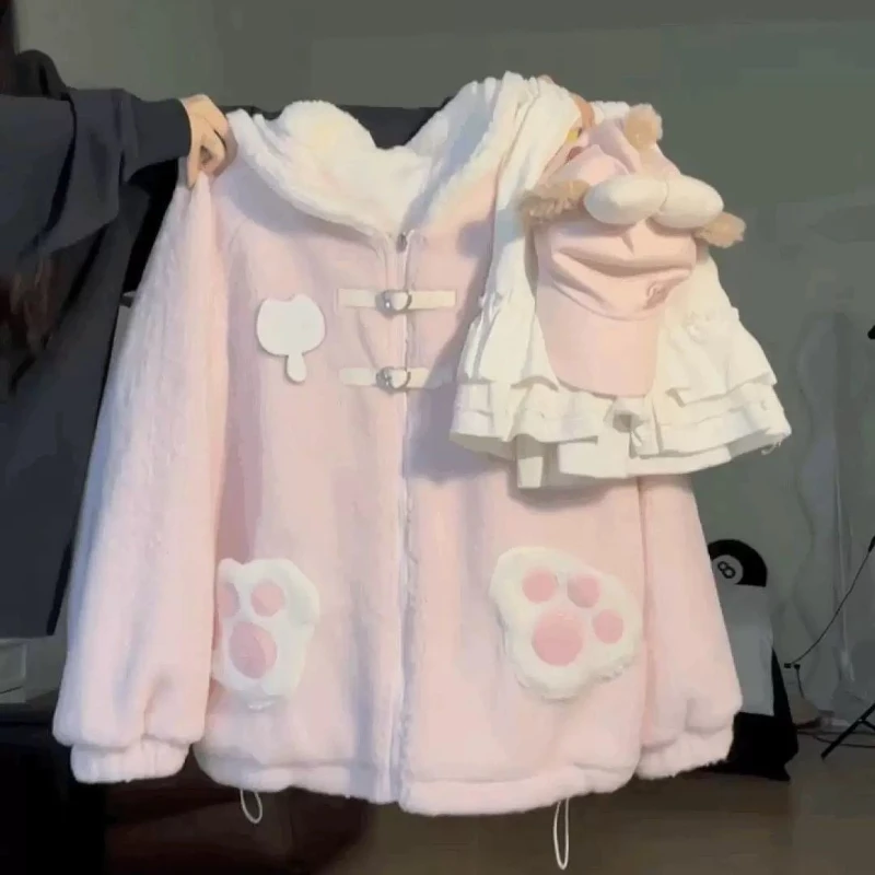 

Модное розовое зимнее пальто в стиле пэчворк для женщин, милый свободный крой, длинный рукав, на молнии, с воротником в стиле кавайи, однотонное темно-синее