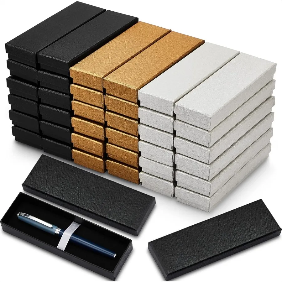 

36 Pcs Pen Gift Box with Cushion Pen Presentation Display Box Busin Present Collection Case Sets in Black Sier Gold Lid Style