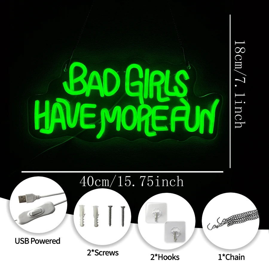 Bad Girls Have More Fun Neon Sign,Girl Night Light For Girl Bedroom Dorm Wall Sign Girls Birthday Bachelorette Party Sign