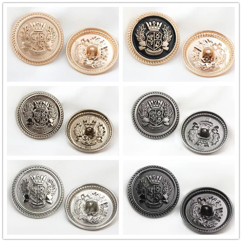 10 SZTUK metalowych guzików w kształcie korony w stylu retro w stylu brytyjskim, złoty, srebrny guzik do mundurka szkolnego Academy