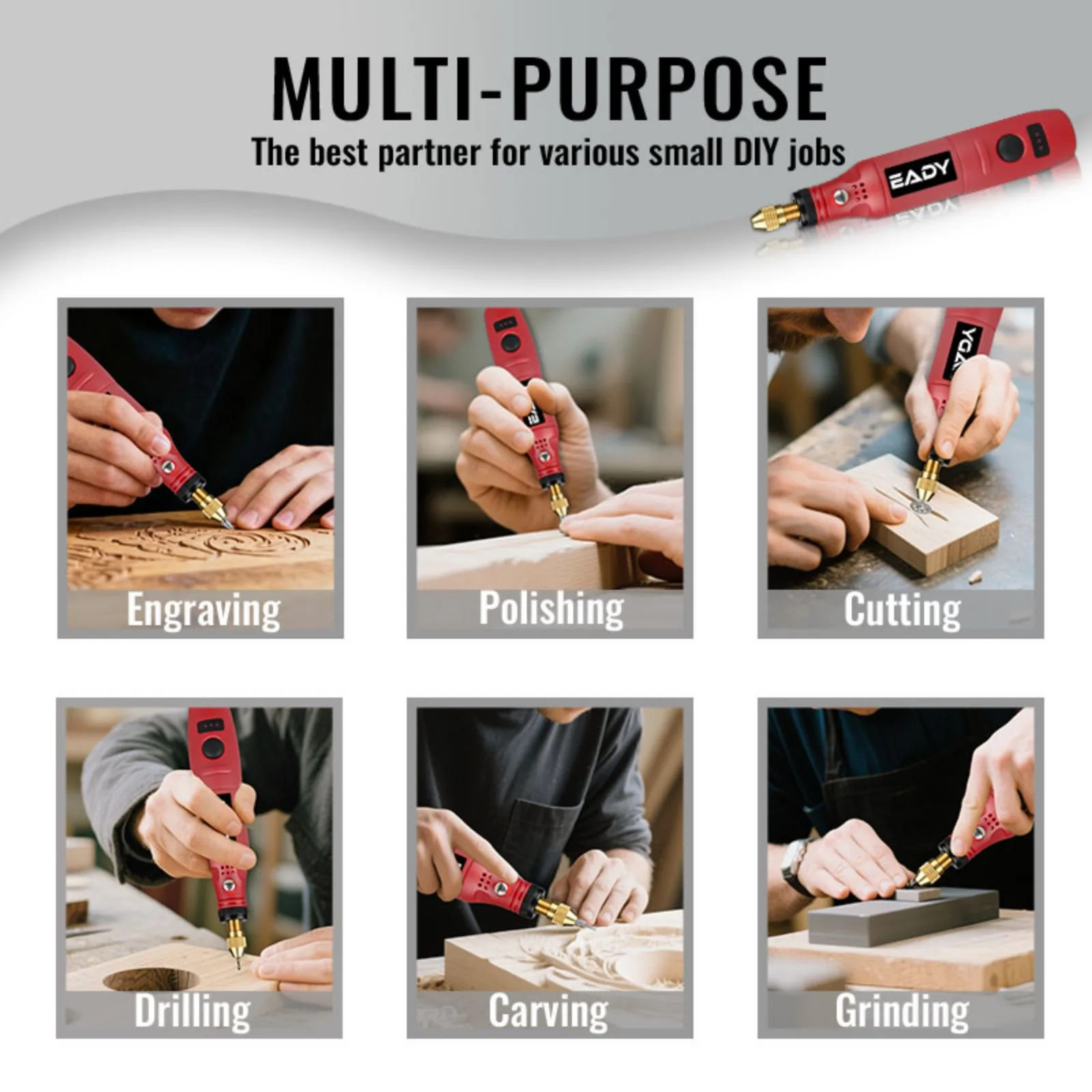 EADY 3スピード回転工具（アダプター付き）、コードレス電動グラインダー、精密彫刻機、多目的研磨機、DIYクラフト用