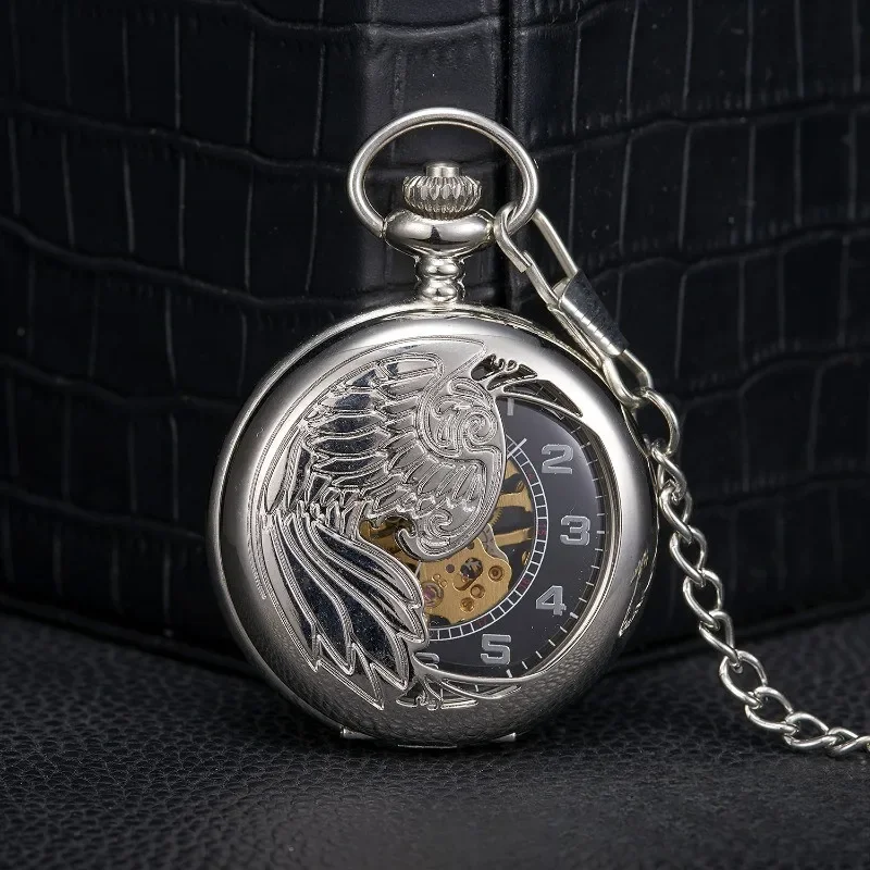 Hollow mechanical flip pocket watch creative eagle wings retro necklace table lovers pendant Shi Ying watch