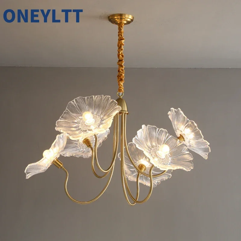 

Nordic living room pendant lamp, modern and simple glass lotus leaf study room lamp, bedroom lamp, light luxury dining room lamp