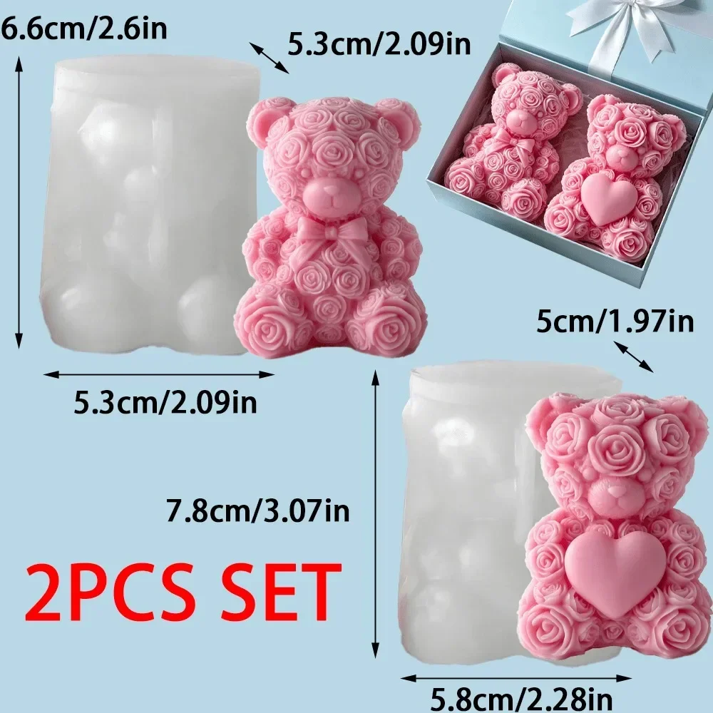 2-teilige Silikonform „Rosen-Teddybär“ mit Fliege für DIY-Seifen, Harzornamente und Jubiläums-Gastgeschenke – Detail 2