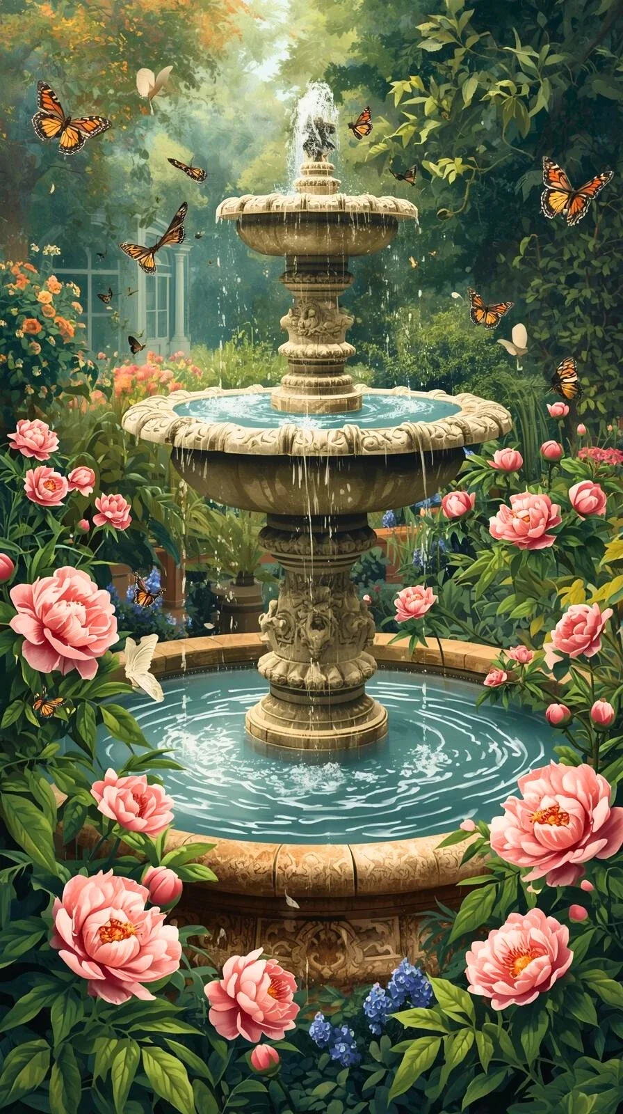 Wishing fountain in a classical garden DIY Diamond Painting 5D Mosaic home décor handmade gifts