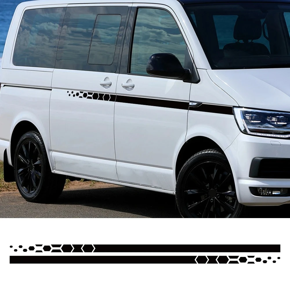 Car Door Side Stripes Waistline Stickers Vinyl Decals Decoration For Volkswagen VW T4 T5 T6 Transporter Camper Van Honeycomb Hex