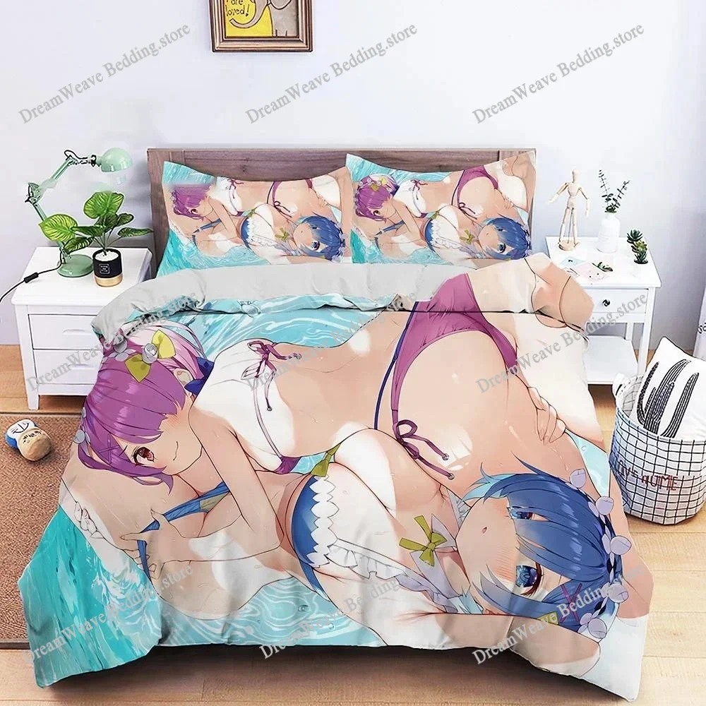 

3D Printed Anime Re Zero Rem Ram Emilia Bedding Set Boys Girls Twin Queen Size Duvet Cover Pillowcase Bed Kids Adult