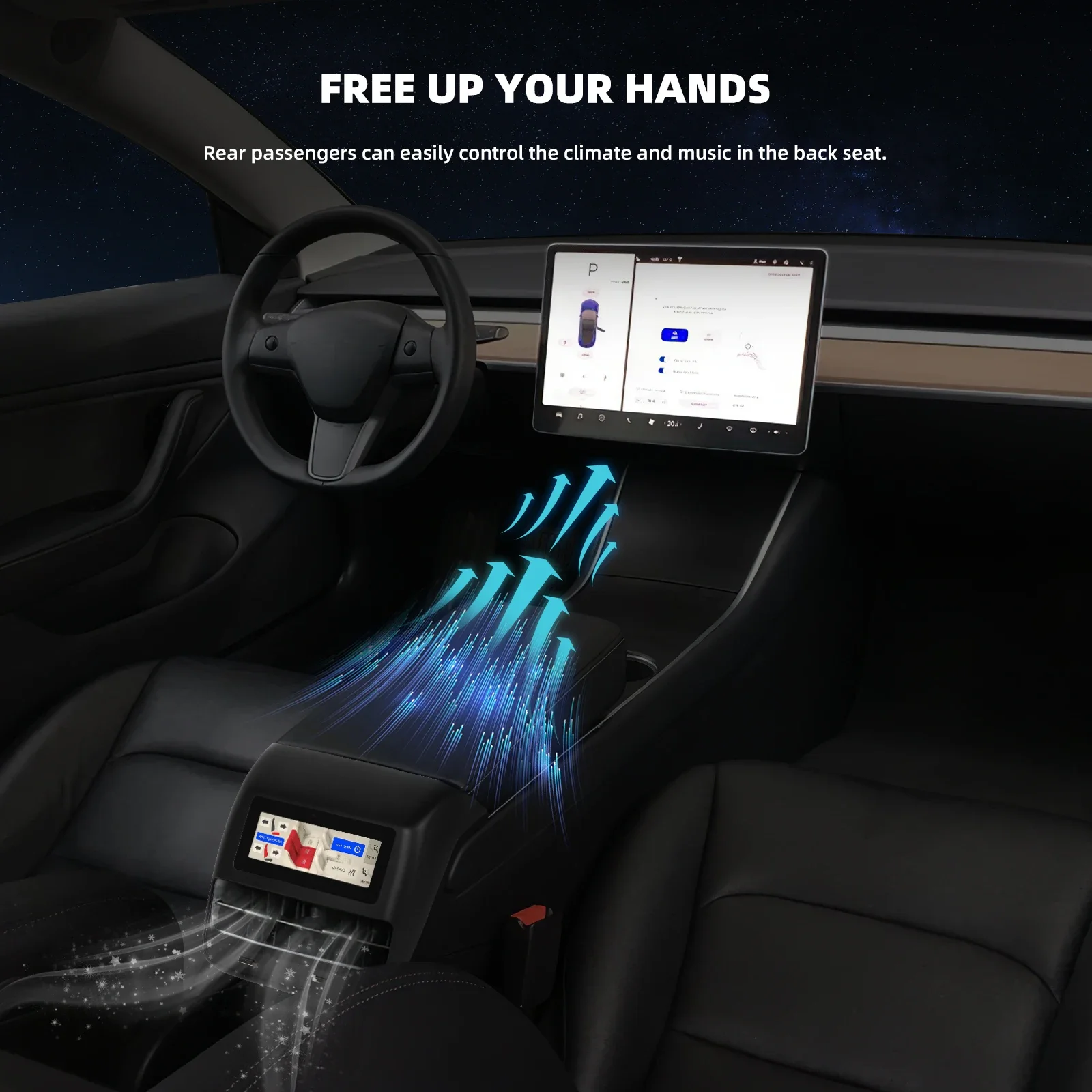 Podofo 4.6'' IPS HD Touch Screen Entertainment System for Tesla Model 3/Y 2019-2023 Rear Seat Climate Control Seat Heating