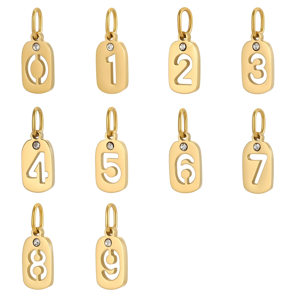 CARLIDANA Stainless Steel Hollow Digital Accessories Pendant Zircon Number Charms Necklace Jewelry Gift for DIY Jewelry Making