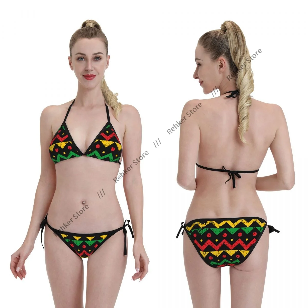 Sexy Bikini Women Swimsuit Two Piece Swimwear Zigzag Reggae Background Bathing Suit Beachwear - Image 6