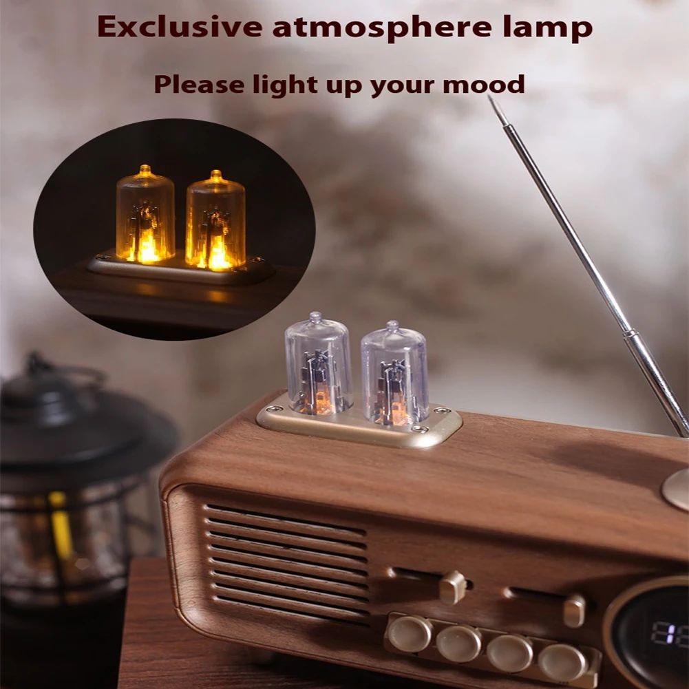 Retro Wireless Speaker Portable Vintage Radio Speaker With Clock Atmosphere Lights For Home Office Outdoor Party