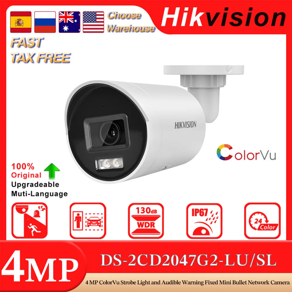 

Hikvision Original DS-2CD2047G2-LU/SL 4MP ColorVu Strobe Light and Audible Warning Fixed Mini Bullet Network Camera Built-in MIC