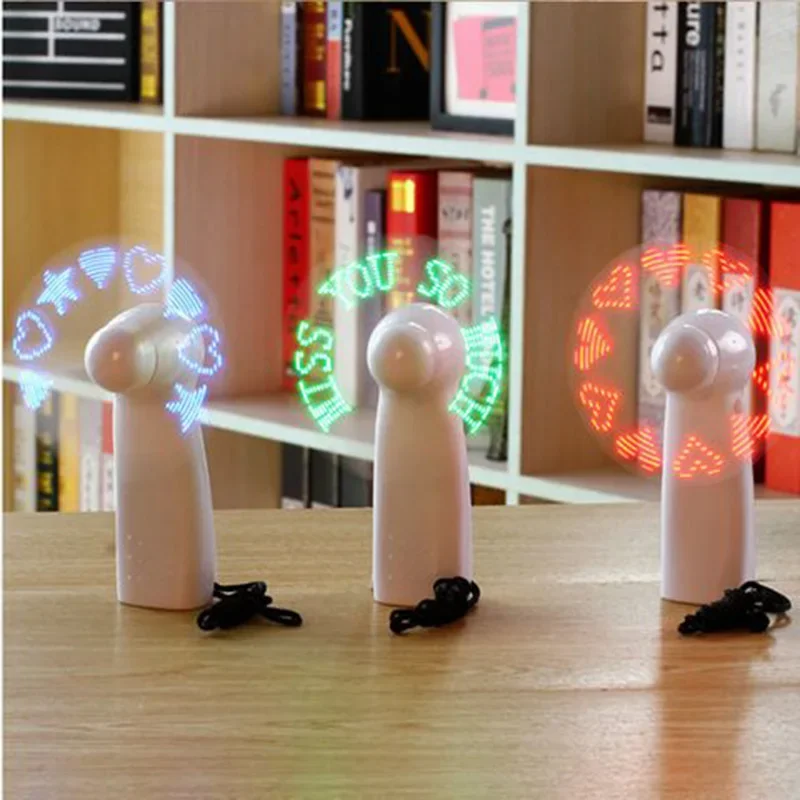 Mini LED Fan Portable Flashing Colorful Light Cooling Fan Battery Operated Festival Creative Confession Gift Desktop Cooler Fan