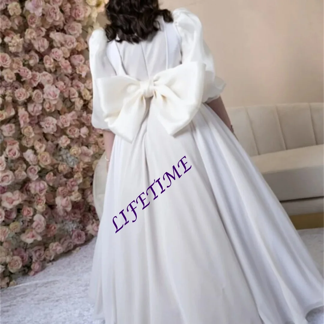 تخصيص أسلوب بسيط أنيق ألف خط القوس فستان التواصل الأول طول الأرض كلاسيكي طويل الكرة زهرة فتاة ثوب مخصص جديد #1