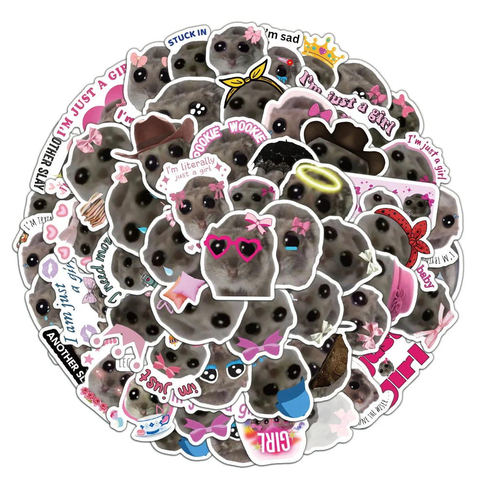56pcs Cute Sad Hamster Meme Stickers im just a girl Graffiti Stickers DIY Phone Guitar Laptop Suitcase Waterproof Sticker