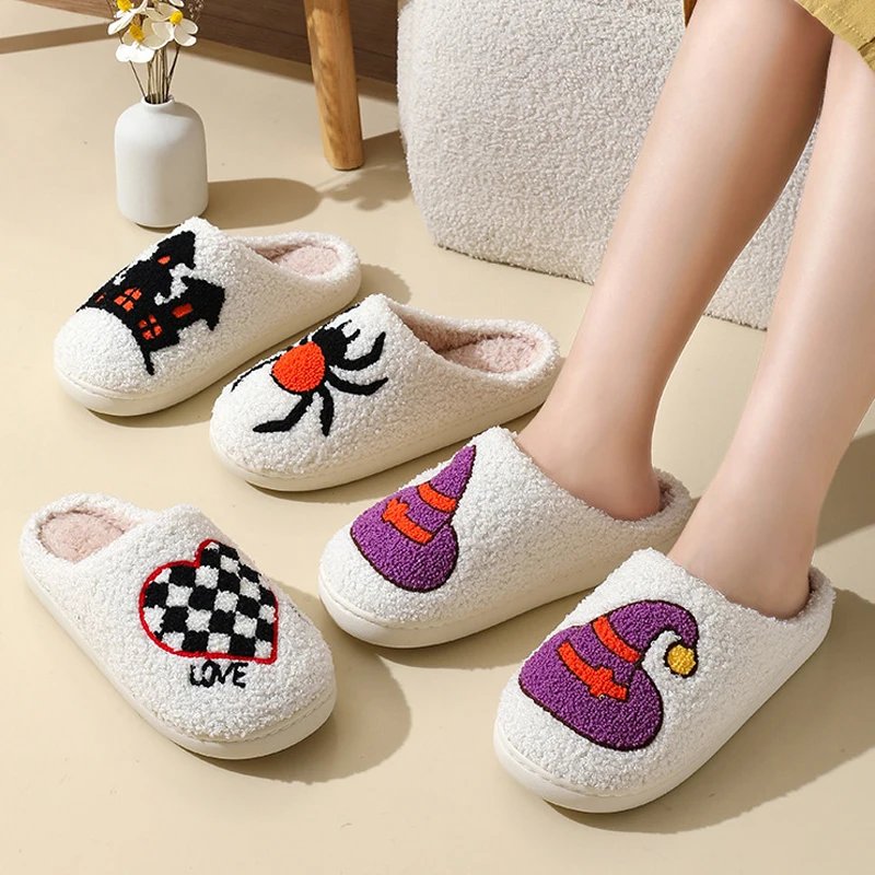 

Fuzzy Women Slipper Winter Warm Kawaii Cartoon Plush Contton Indoor Funny Ghost Castle Floor House Home Shoe Female Halloween