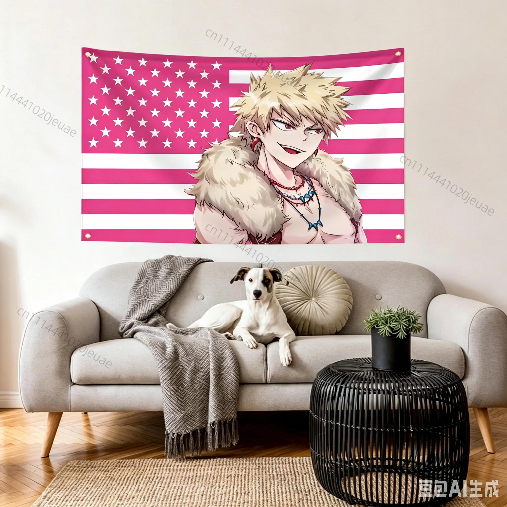 Funny Y2K Pink American Flag Tapestry B-Bakugo Katsuki Wall Art Decor Headboard Aesthetic Backdrop Cloth Home Decor Fans Banners
